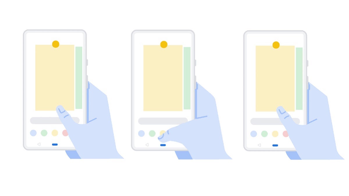 Illustration shows gesture navigation on drawing of Pixel 3