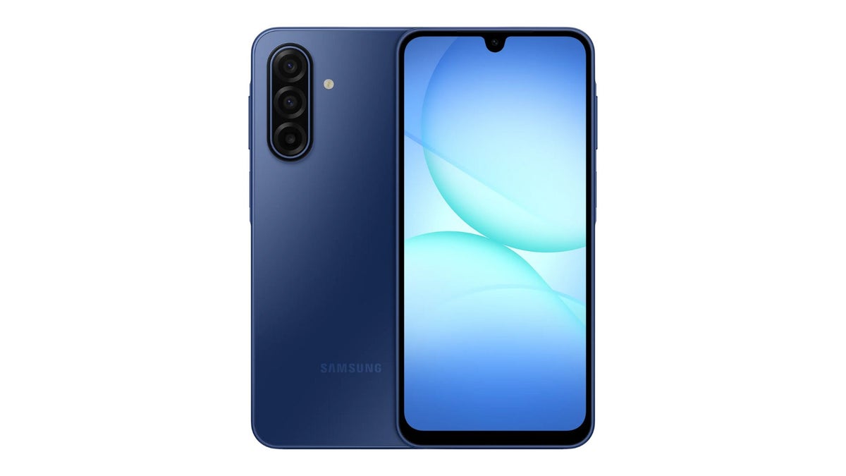 A render of the Galaxy A17 5G in Blue.