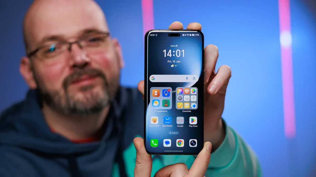 A man holding a Honor phone.