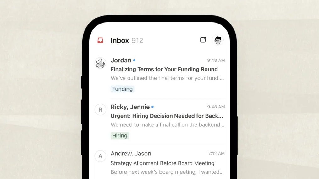 Image of an iphone running Notion Mail