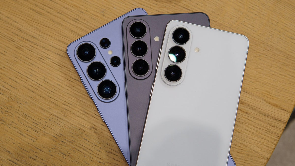 Galaxy S26 family, placed head down on a table.