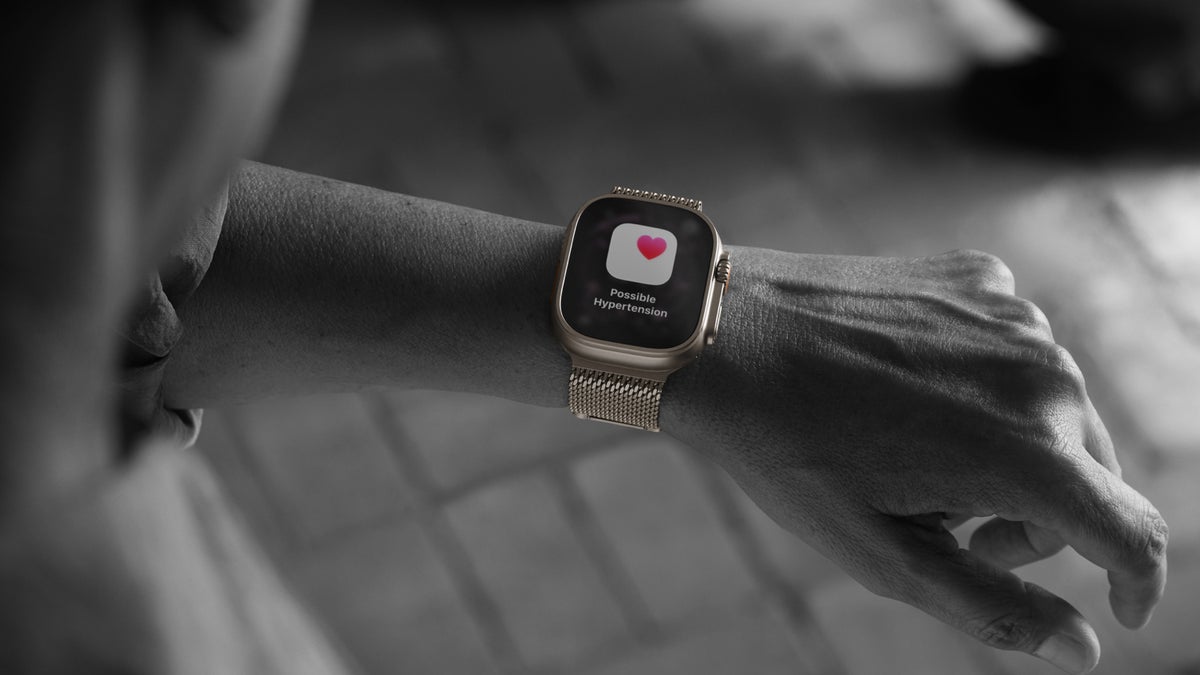 Person wearing an Apple Watch Ultra 3 getting a hypertension notification