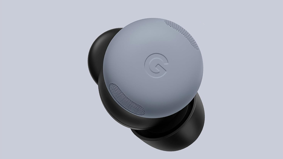Pixel Buds Pro 2 (2025) earbud on a gray-ish background.