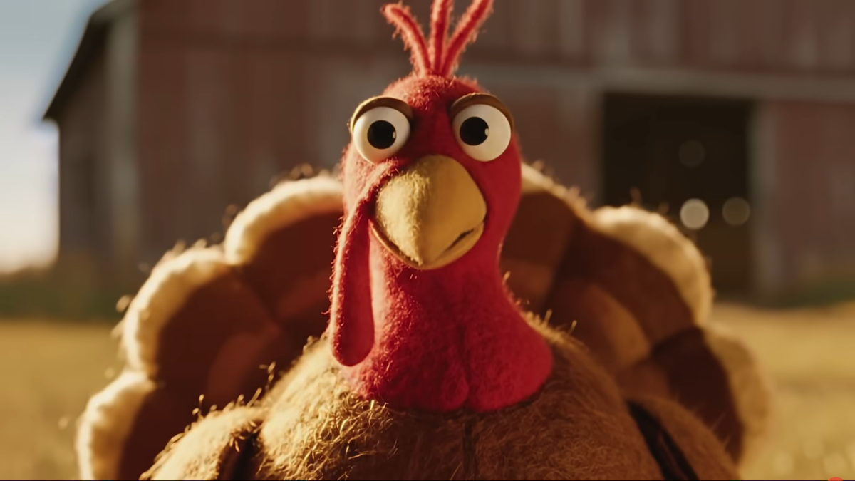 An AI-generated turkey, which is the main character in a Google ad.