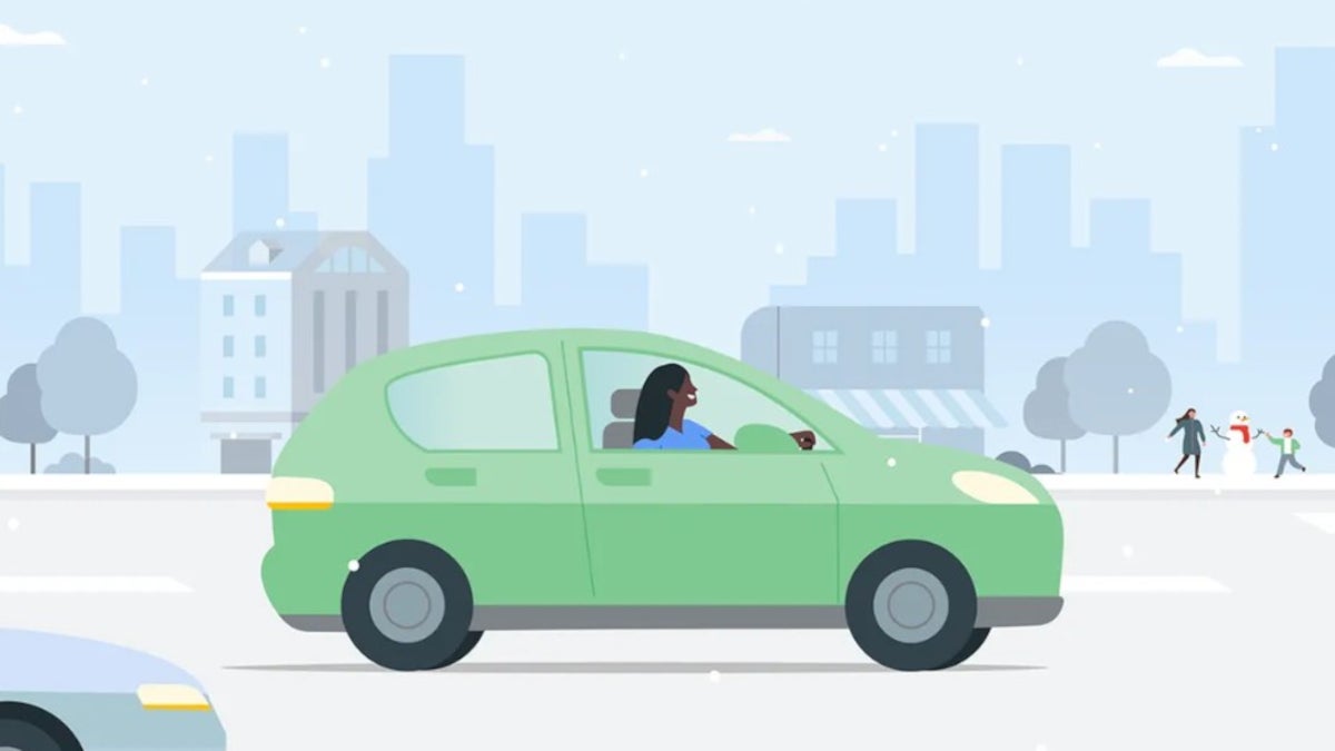 illustration of a car driving down the street.