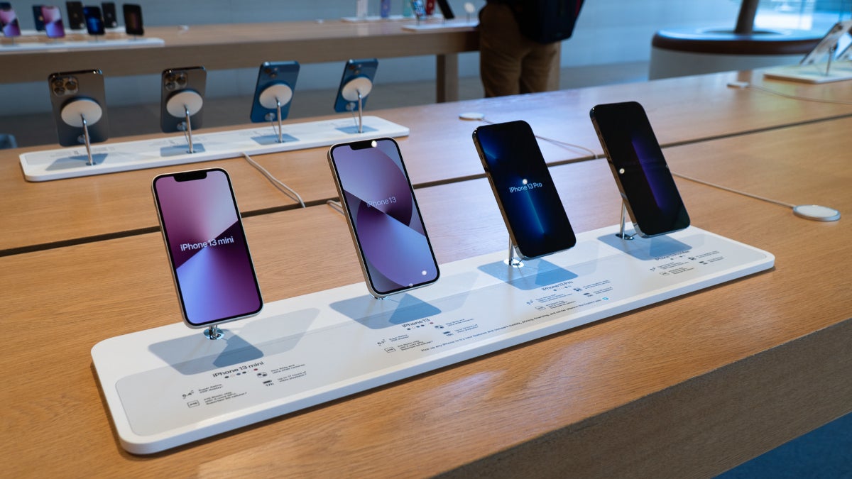 Apple iPhone units on display at the Apple Store.