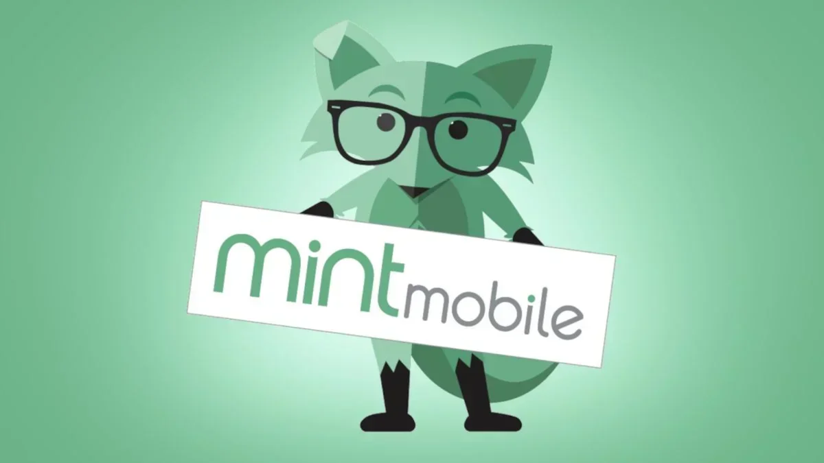 Mint Mobile logo on a green background.
