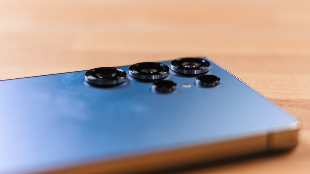 The back cameras of a Galaxy S25 Ultra smartphone.