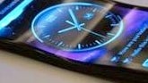 Handheld gadget with flexible display poses for the camera, carries a Samsung logo
