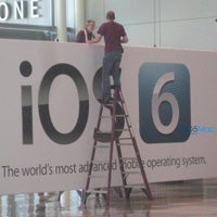 iOS 6 banners being hung at WWDC
