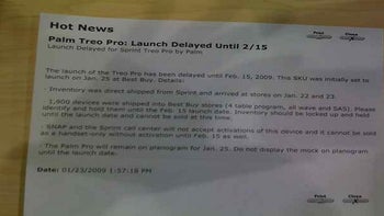 Sprint Treo Pro debut halted until February 15th