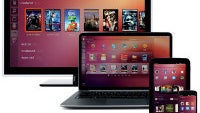 Ubuntu convergence shown with the same app running on a phone, tablet, and PC