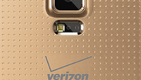 Samsung Galaxy S5 pictured in copper gold, wearing Verizon brand