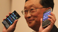BlackBerry CEO John Chen shows off the BlackBerry Passport and BlackBerry Classic