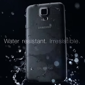 With the Galaxy S6 around the corner, Samsung reminds us that the S5 is "water resistant" and "irres