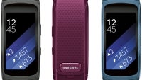 Samsung Gear Fit 2 press render leaks, showing three color options and a vivid AMOLED screen
