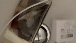 6-month old boy is moved out of harm's way just before a Samsung Galaxy S6 explodes