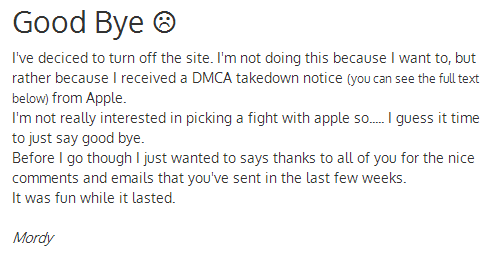 Apple takes down a site that helped fans find its products