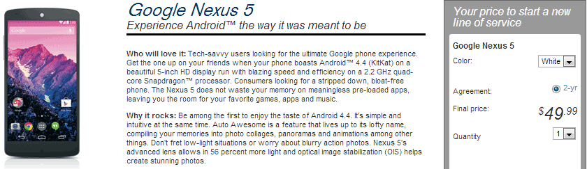 Nexus 5 can run you $50 on Sprint, but only if you switch