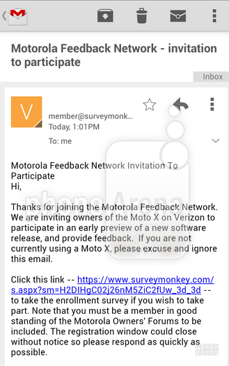 Screenshot from Verizon branded Moto X taking part in the soak test - Verizon customers with the Motorola Moto X invited to join soak test, could be Android 4.4