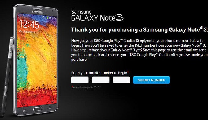 Samsung giving away $50 Google Play Store credit to Galaxy Note 3 owners in the US