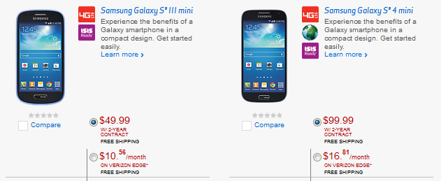 Two Samsung Galaxy S mini handsets are added to Verizon's lineup - Verizon adds two more smartphones in addition to the HTC One Max