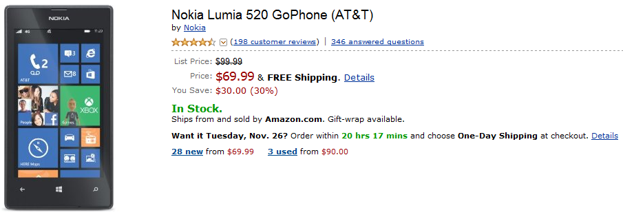 Amazon Prime is selling the Nokia Lumia 520 for just $69.99 - Amazon Prime offers the Nokia Lumia 520 for $69.99