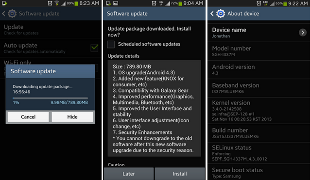 The Samsung Galaxy S4 and Samsung Galaxy S4 mini are getting updated to Android 4.3 in Canada - Samsung Galaxy S4 and Samsung Galaxy S4 mini are updated in Canada to Android 4.3