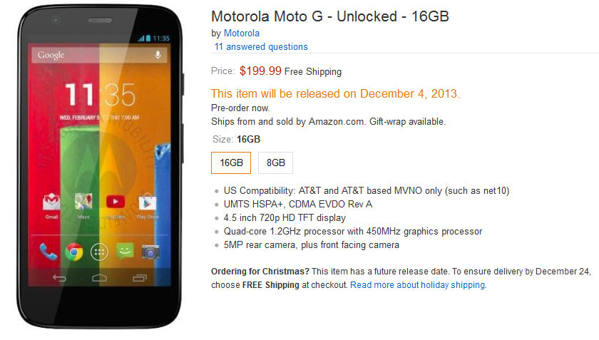 Pre-order the Motorola Moto G from Amazon today - Pre-order the Motorola Moto G today from Amazon; phone ships on December 4th
