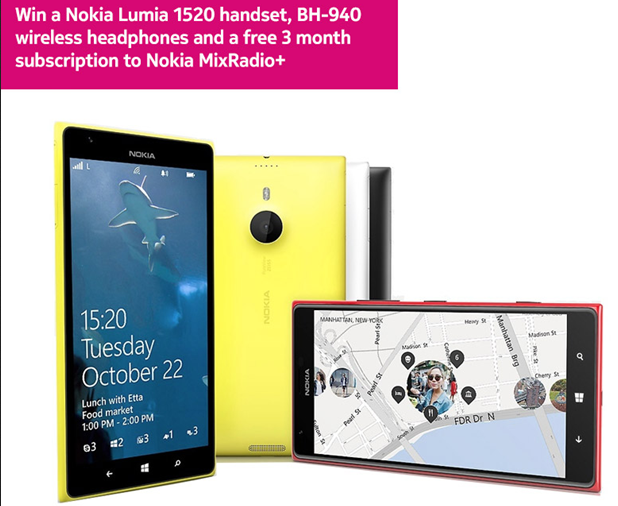 U.K. residents can win a Nokia Lumia 1520 from Nokia - Nokia giving away a Nokia Lumia 1520 in U.K. only MixRadio contest