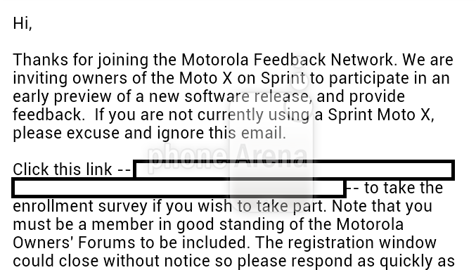 Motorola is readying a soak test for the Sprint branded Motorola Moto X - Sprint Motorola Moto X users get invite for soak test; is Android 4.4 coming?