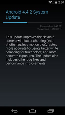 Android 4.4.2 is a 54MB update. - Android update brings huge improvements to Nexus 5 camera: before and after images