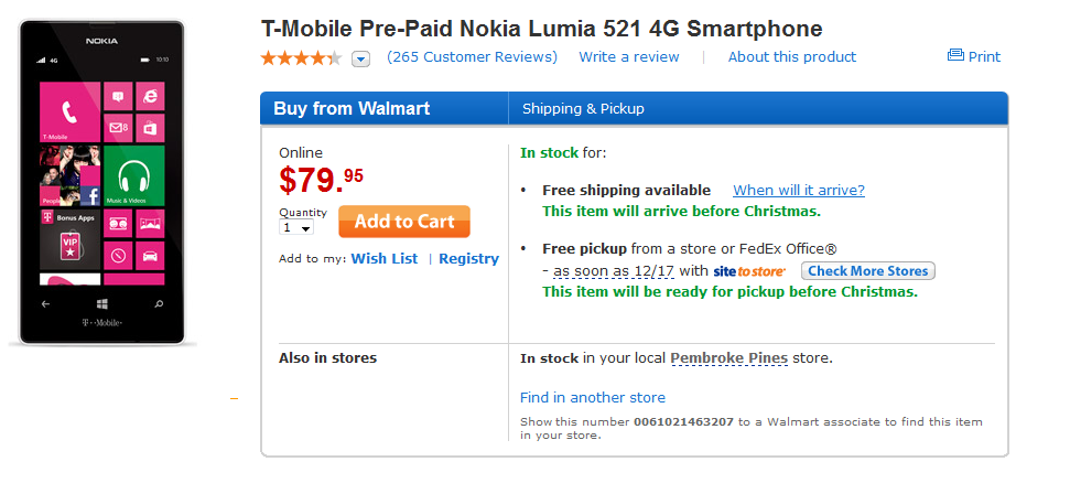 Walmart has the Nokia Lumia 521 for just $79.95... - Nokia Lumia 521 on sale for $79.95 at Walmart and Amazon