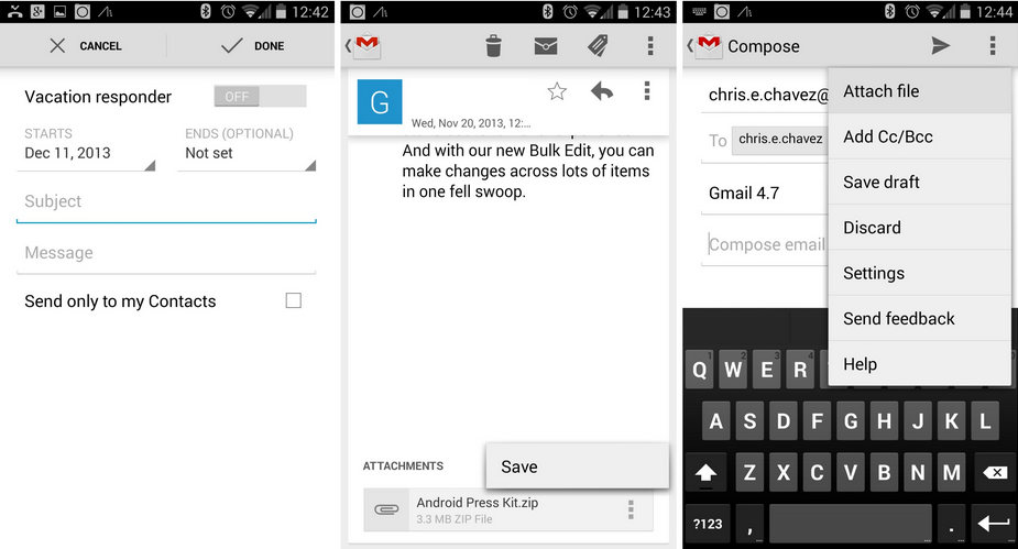 Screenshots from the updated Gmail for Android - Update to Gmail for Android app adds new features