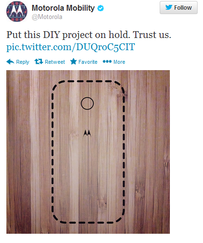 Still no wooden backs for the Motorola Moto X - Tweet from Motorola tells us that the Motorola Moto X wood backs are still not ready