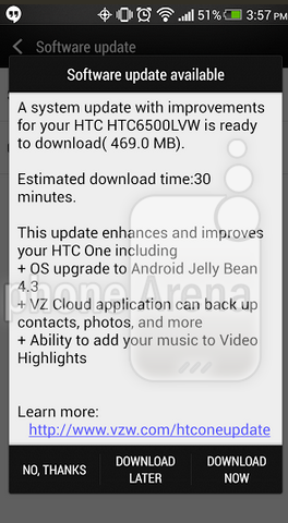 Verizon's HTC One is getting updated to Android 4.3 - Verizon's Android 4.3 update for the HTC One is now rolling out