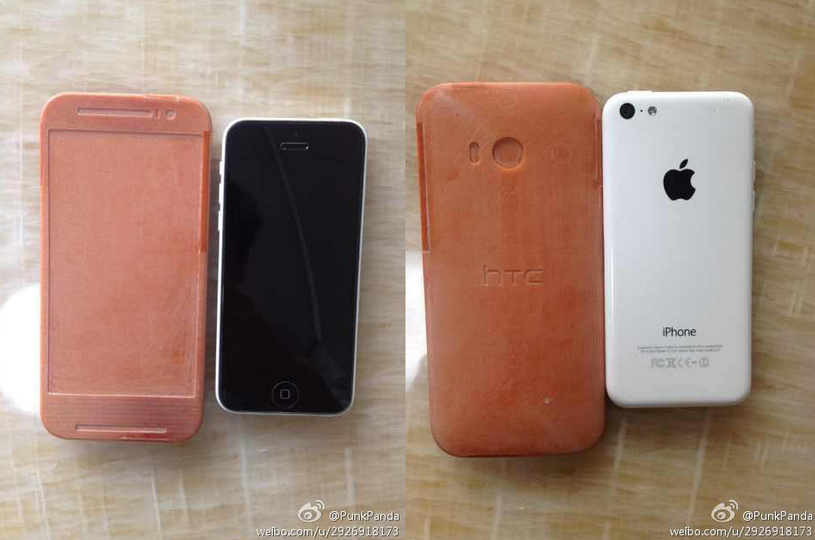 Pair of pictures show mock-up of HTC One 2 compared to an Apple iPhone - HTC One 2 mock-up allegedly based on specs from insider