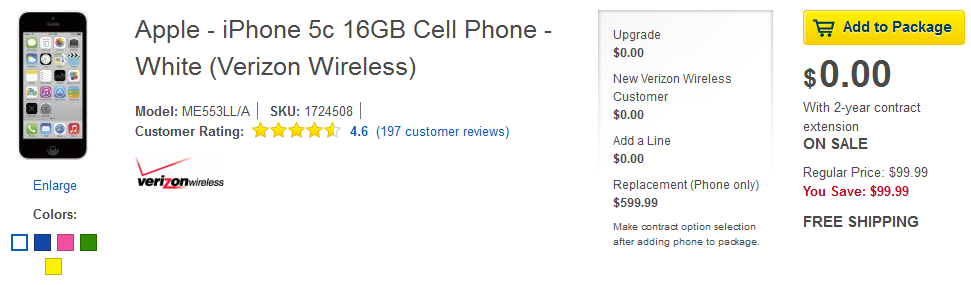 The Apple iPhone 5c is free on-contract at Best Buy - 16GB Apple iPhone 5c free from Best Buy with two-year pact