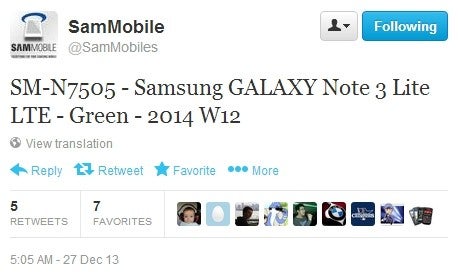 Samsung Galaxy Note Lite LTE (SM-N7505) could have a green version