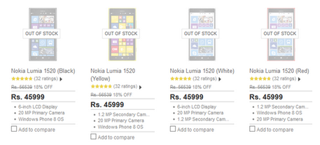 The Nokia Lumia 1520 is sold out at Flipkart - Nokia Lumia 1520 sells out in India