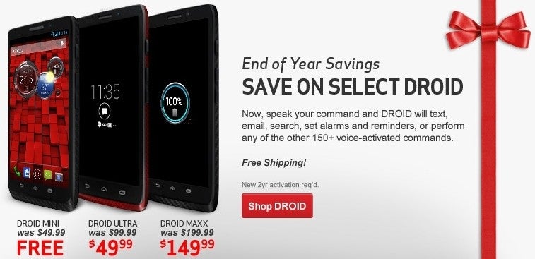Verizon's End of Year Savings promo includes the Moto X, three Droids, HTC One and Samsung tablets
