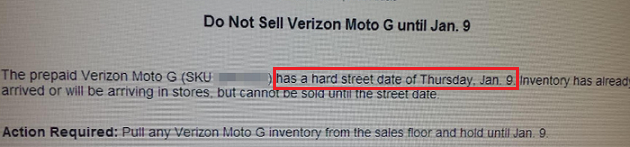 Leaked Verizon memo reveals January 9th release date for the Motorola Moto G - January 9th release date seen for Motorola Moto G on Verizon; $99.99 off-contract price confirmed