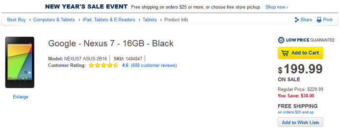 Buy the 16GB Wi-Fi only Nexus 7 for $199 from Best Buy and get a $25 Google Play gift card - Best Buy offering 16GB Nexus 7 for $199 with $25 Google Play gift card