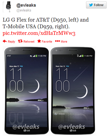Tweet shows off renders of LG G Flex for AT&amp;amp;T and T-Mobile - Renders of LG G Flex for T-Mobile and AT&amp;T are tweeted