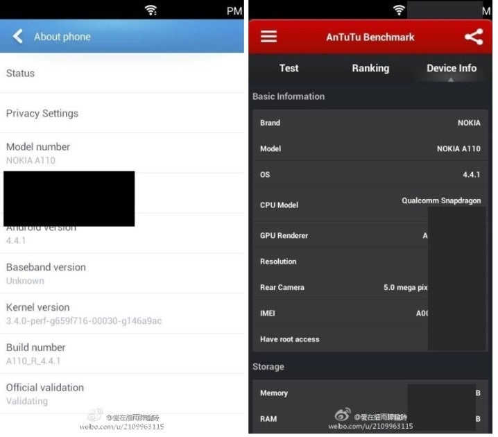 A supposed Nokia phone running Android is benchmarked - Nokia A110 smartphone running Android 4.4.1 appears on AnTuTu