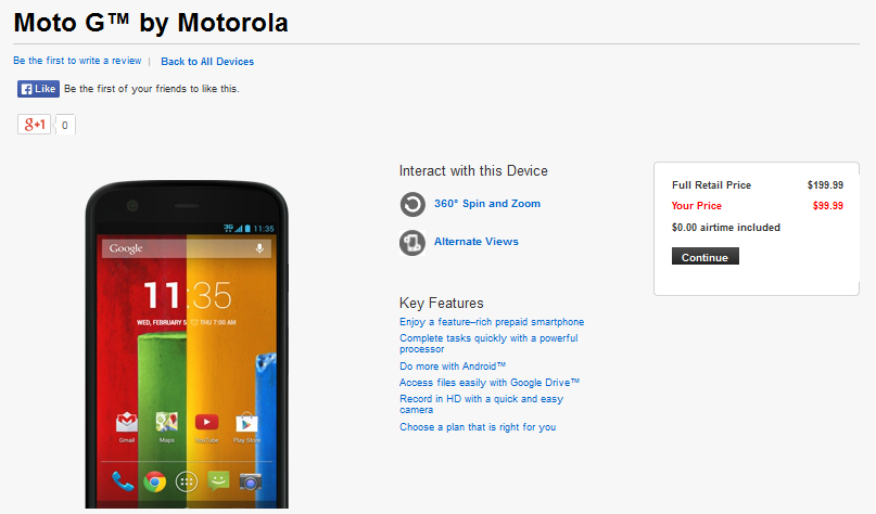 Verizon is now selling the Motorola Moto G online for $99.99 - Motorola Moto G now available on-line from Verizon, priced at $99.99