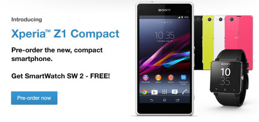 Pre-order the Sony Xperia Z1 Compact in the U.K. and get a free Sony Smartwatch 2 - Sony has promotions planned to kick off Sony Xperia Z1 Compact launch in Europe