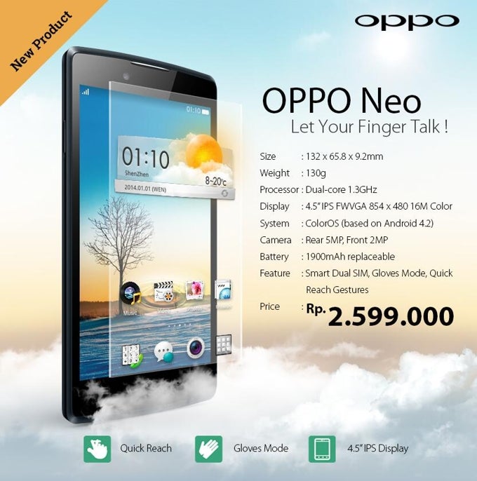 Affordable 4.5-inch Oppo Neo with "gloves mode" now official