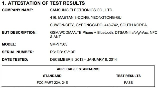 Samsung SM-N7505 (Galaxy Note 3 Neo LTE) hits the FCC