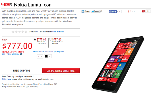 Nokia Lumia Icon is listed once again, at Verizon - Verizon's Nokia Lumia Icon page is live again